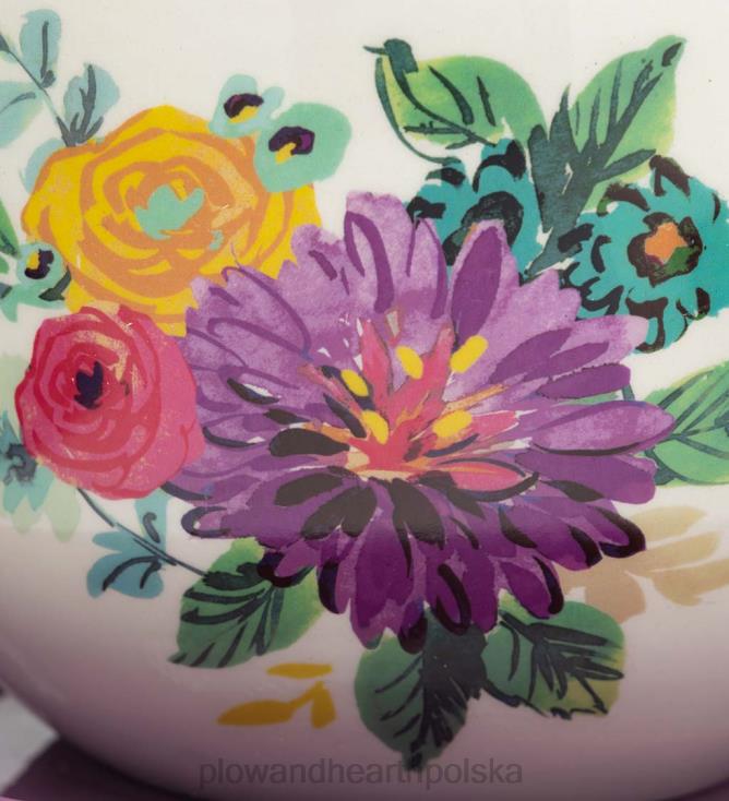 Plow & Hearth ceramiczna donica na filiżankę do herbaty z motywem kwiatowym do użytku wewnątrz/na zewnątrz ze spodkiem - różowa 02XR6117 podwórko i ogród