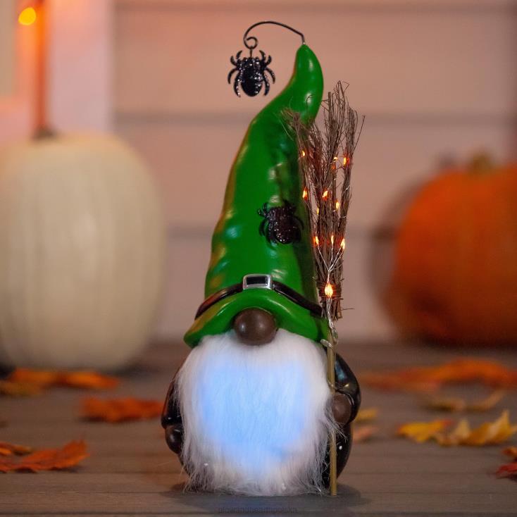 Plow & Hearth oświetlony posąg gnoma wiedźmy z kapeluszem pająka - afrykański 02XR6518 podwórko i ogród