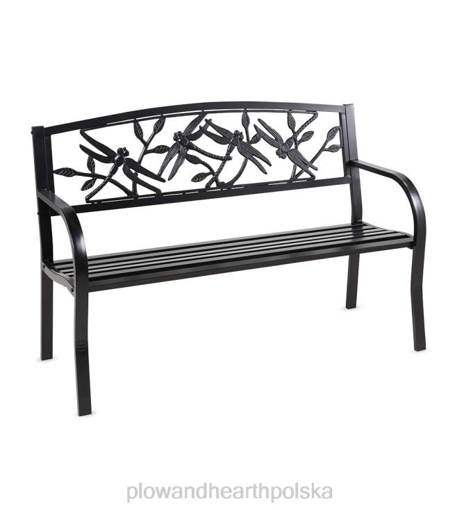Plow & Hearth Metalowa ławka ogrodowa ważka - czarna 02XR6500 podwórko i ogród