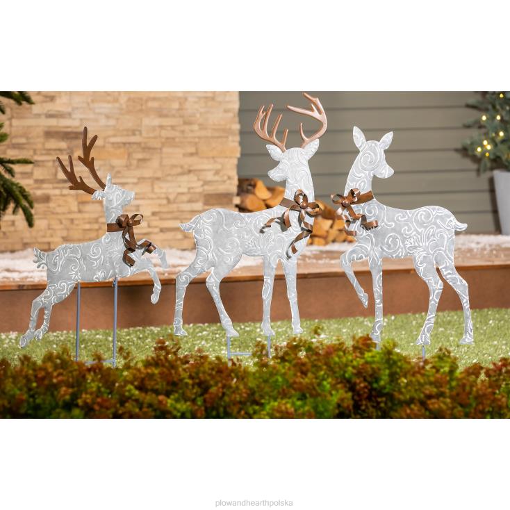 Plow & Hearth metalowe kołki ogrodowe z reniferami, zestaw 3 szt 02XR693 podwórko i ogród