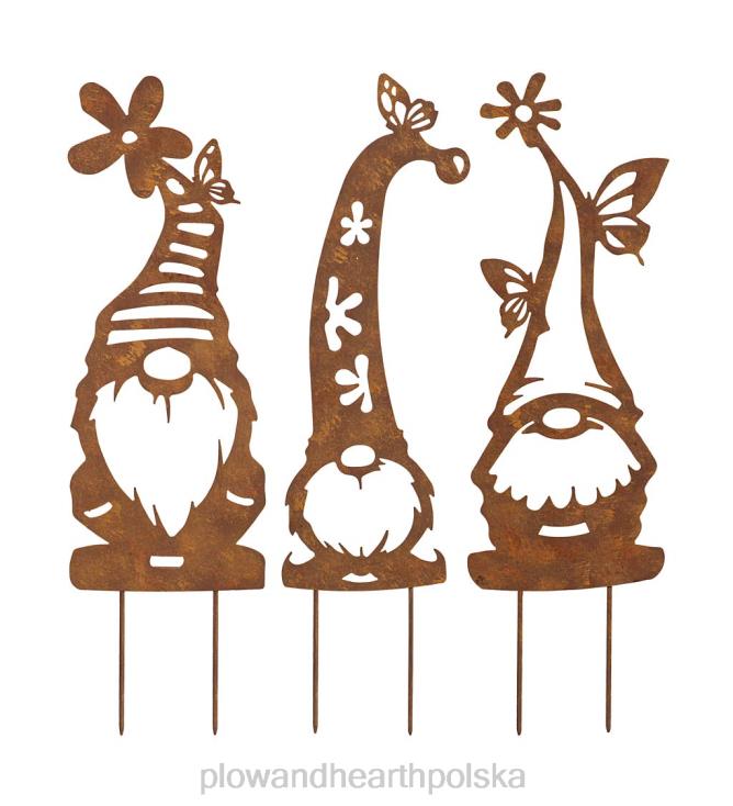 Plow & Hearth rustykalne kołki ogrodowe gnomy, zestaw 3 szt 02XR6209 podwórko i ogród