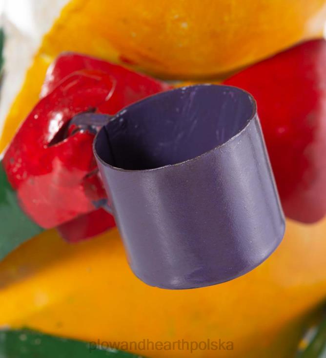 Plow & Hearth Żaba Larry z filiżanką kawy, metalowa statua ogrodowa 02XR6250 podwórko i ogród