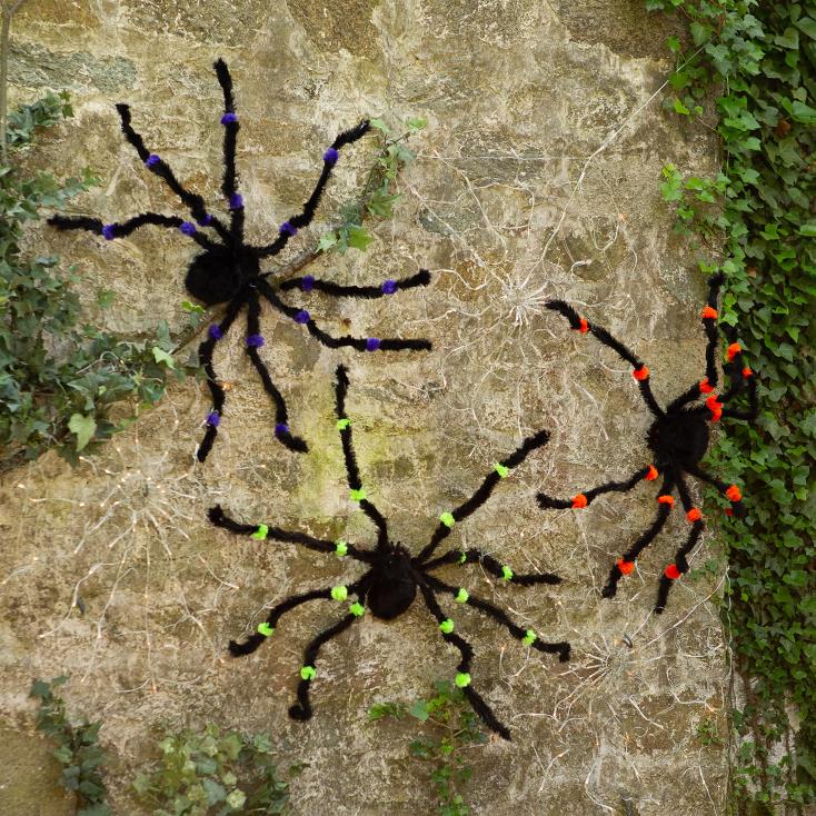 Plow & Hearth duże, wiszące pająki na Halloween, zestaw 3 sztuk 02XR6433 podwórko i ogród