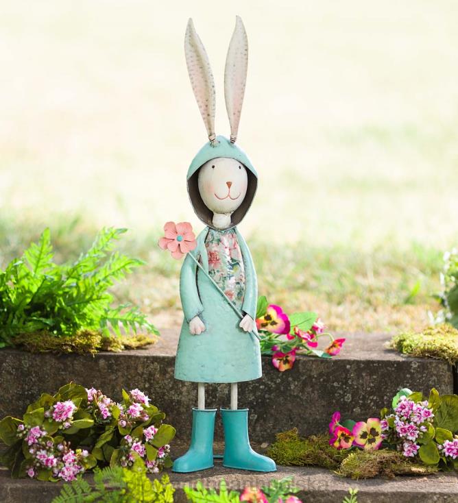 Plow & Hearth metalowa figurka ogrodowa królika-książka - niebieska 02XR6185 podwórko i ogród