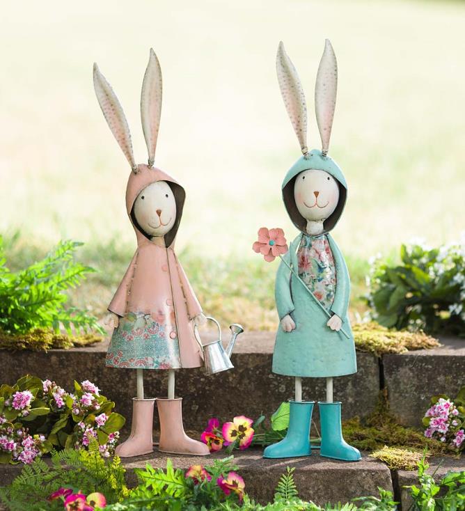 Plow & Hearth metalowa figurka ogrodowa królika-książka - niebieska 02XR6185 podwórko i ogród