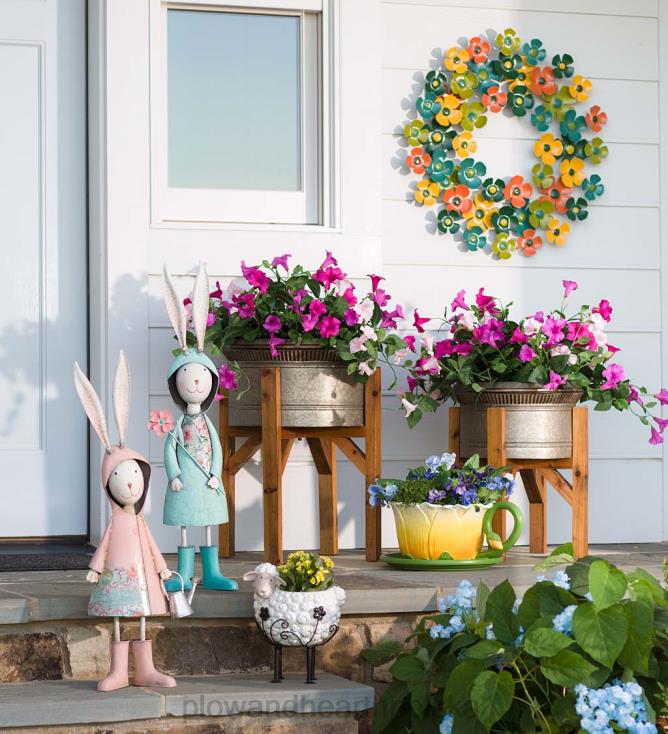 Plow & Hearth metalowa figurka ogrodowa królika-książka - niebieska 02XR6185 podwórko i ogród