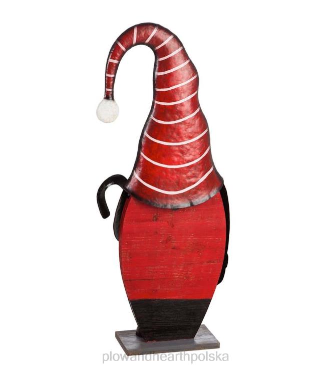 Plow & Hearth metalowa i drewniana statua ogrodowa świątecznego krasnala 02XR6168 podwórko i ogród