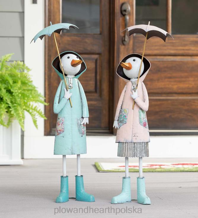 Plow & Hearth metalowa statua ogrodowa kaczka z bajki - niebieska 02XR6166 podwórko i ogród