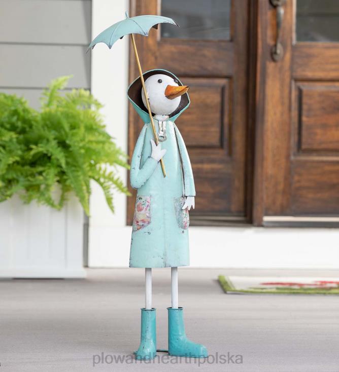 Plow & Hearth metalowa statua ogrodowa kaczka z bajki - niebieska 02XR6166 podwórko i ogród