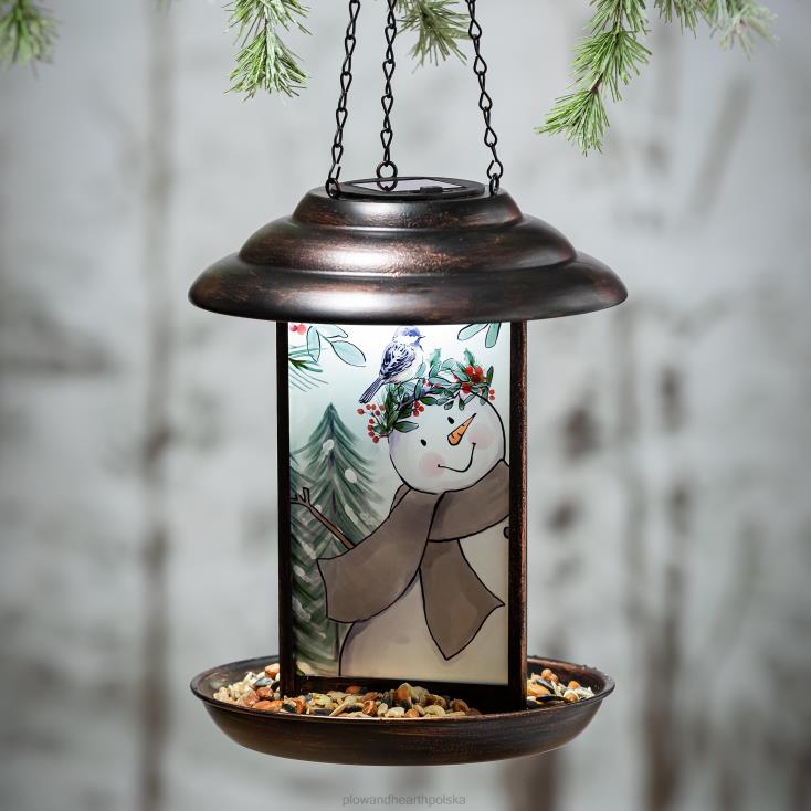 Plow & Hearth Szklany solarny i metalowy karmnik dla ptaków w kształcie bałwana 02XR6454 podwórko i ogród