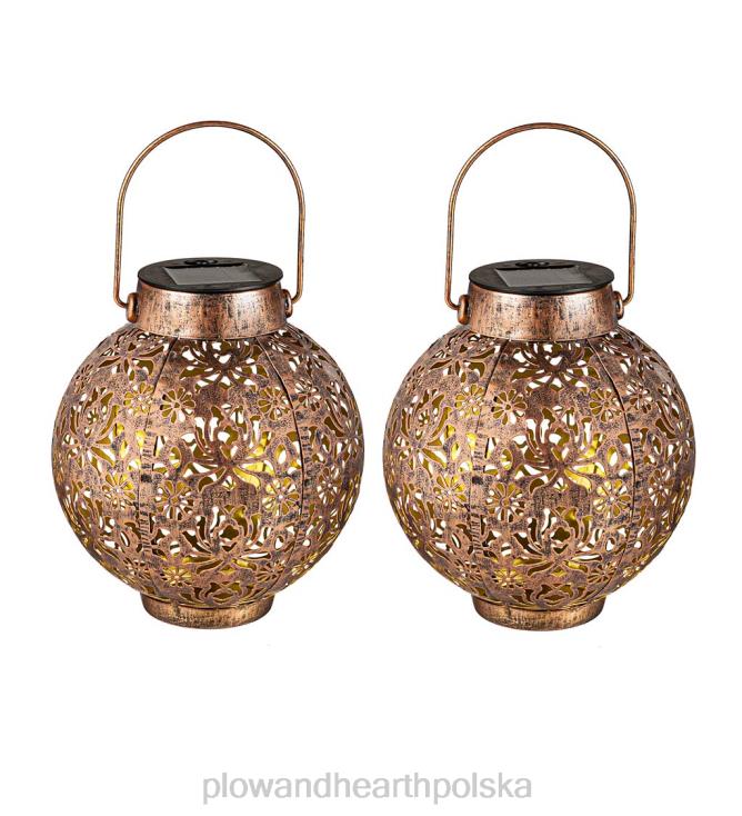 Plow & Hearth mini latarnie słoneczne z wycięciami, zestaw 2 sztuk - brąz 02XR6484 podwórko i ogród