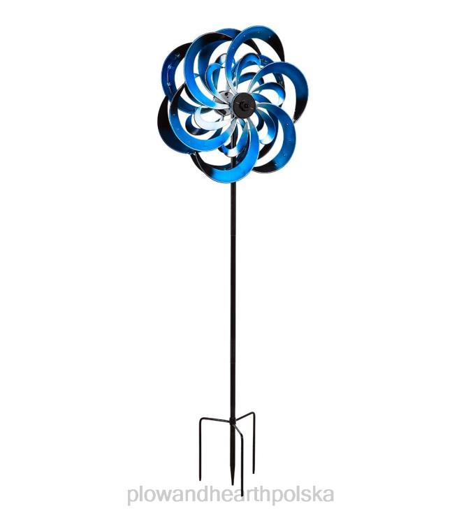 Plow & Hearth Metalowy wiatraczek słoneczny z niebieskimi falami - niebieski 02XR6251 podwórko i ogród
