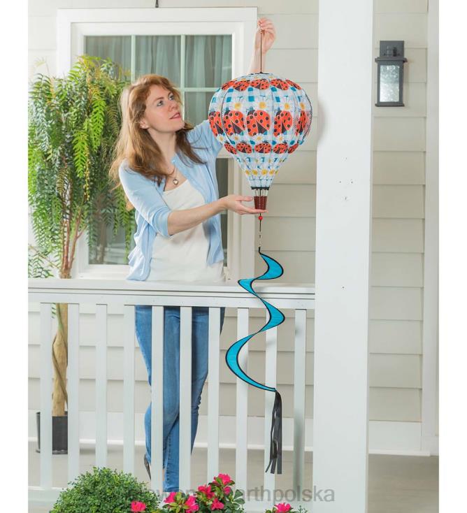 Plow & Hearth składana wiatrówka balonowa ze spiralnym ogonem - cytrynowa krata 02XR6152 podwórko i ogród