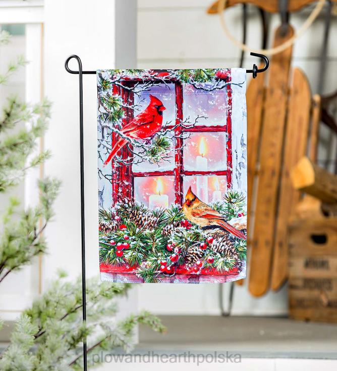 Plow & Hearth kardynałowie w oknie zamszowa flaga ogrodowa 02XR656 podwórko i ogród