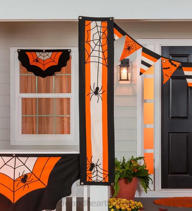 Plow & Hearth Bawełniana chorągiewka na Halloween z pajęczej sieci 02XR6546 podwórko i ogród
