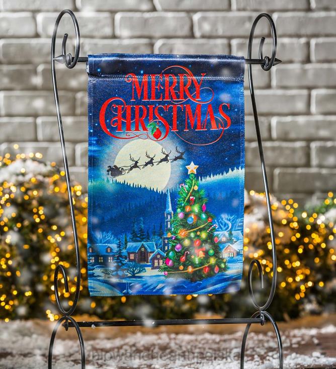 Plow & Hearth Sanie Świętego Mikołaja na fladze świątecznego blasku ogrodu 02XR6114 podwórko i ogród