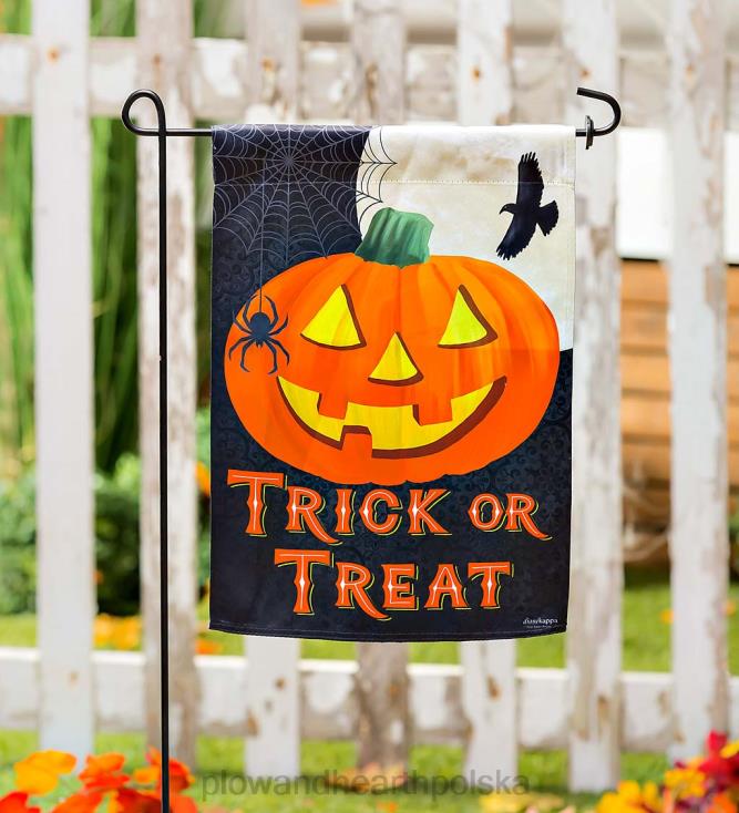 Plow & Hearth Zamszowa flaga ogrodowa „cukierek albo psikus” z dyni 02XR6615 podwórko i ogród