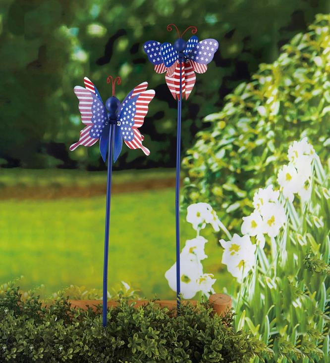 Plow & Hearth flaga amerykańska wirująca skrzydlata kołek ogrodowy - ważka 02XR6271 podwórko i ogród