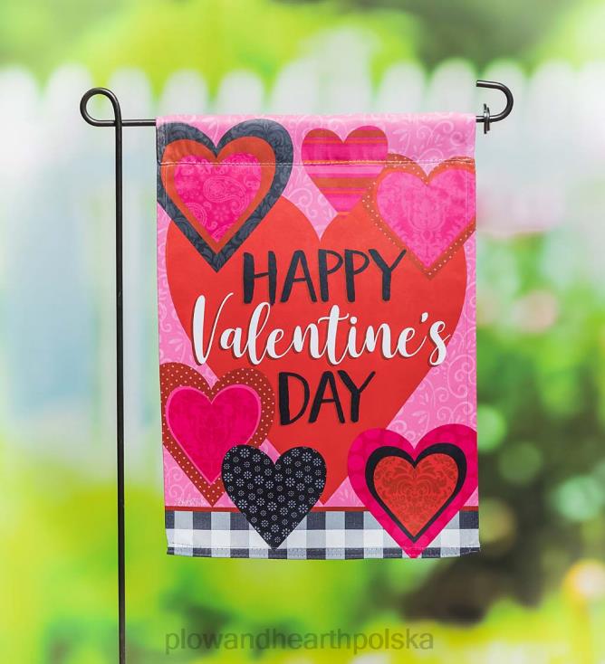 Plow & Hearth wzorzysta zamszowa flaga ogrodowa walentynkowe serca 02XR6551 podwórko i ogród