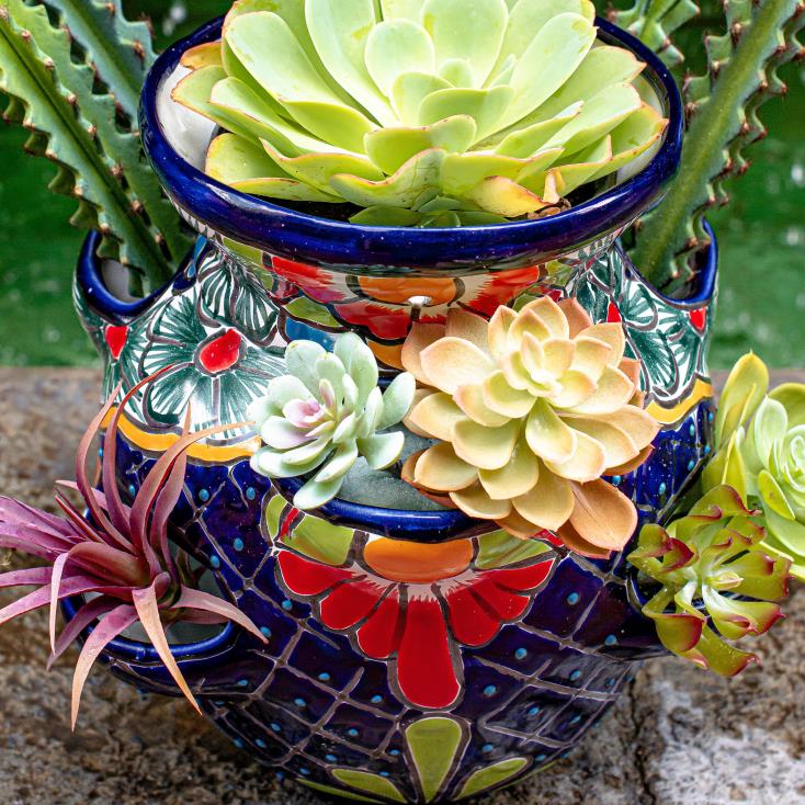 Plow & Hearth duża doniczka na truskawki Talavera w kolorze królewskiego błękitu 02XR6939 podwórko i ogród