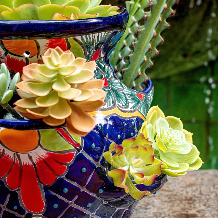 Plow & Hearth duża doniczka na truskawki Talavera w kolorze królewskiego błękitu 02XR6939 podwórko i ogród