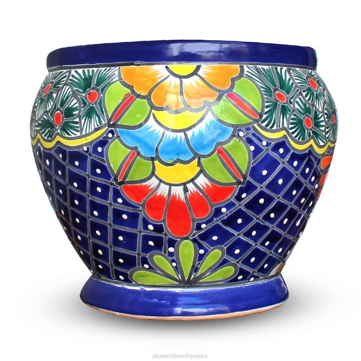 Plow & Hearth duża niebieska donica z misą Talavera 02XR6929 podwórko i ogród