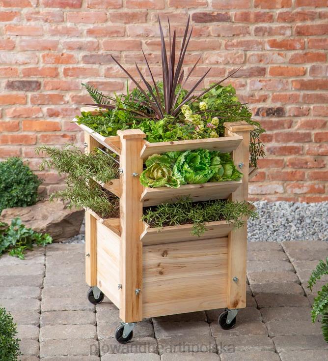 Plow & Hearth podniesione drewniane łóżko ogrodowe na kółkach 02XR6926 podwórko i ogród