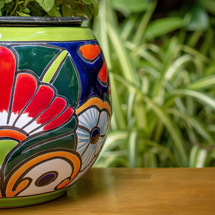 Plow & Hearth zielona donica Talavera Baul 02XR6944 podwórko i ogród