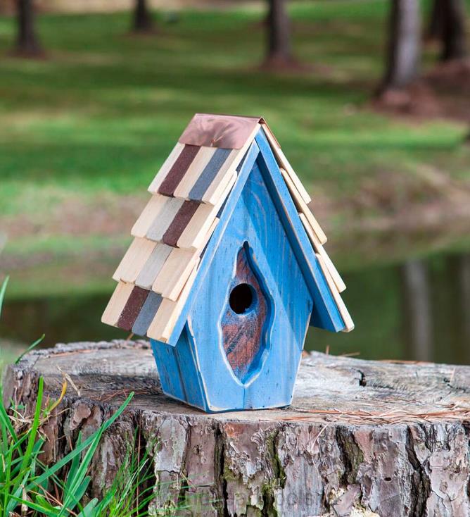 Plow & Hearth zabytkowy domek dla ptaków strzyżyk - niebieski 02XR6868 podwórko i ogród