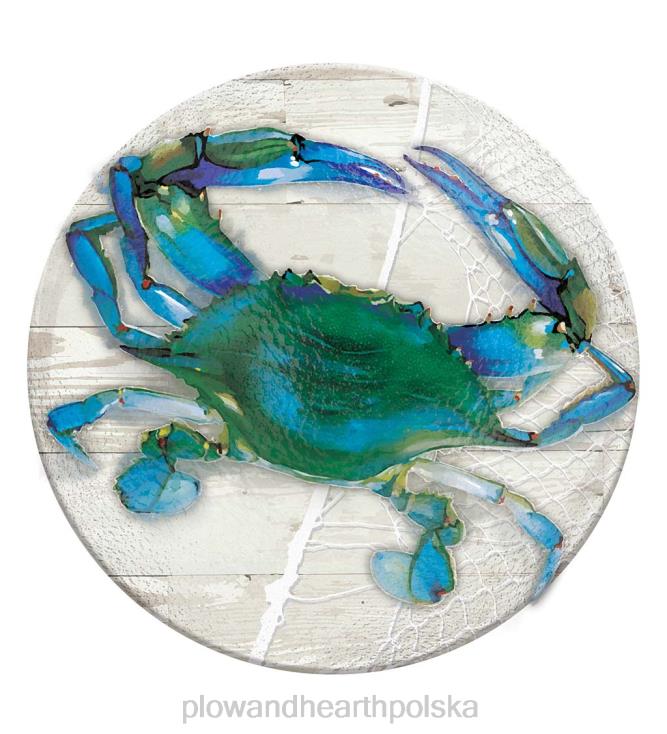 Plow & Hearth ręcznie malowana szklana umywalka dla ptaków z wytłoczonym niebieskim krabem 02XR6846 podwórko i ogród