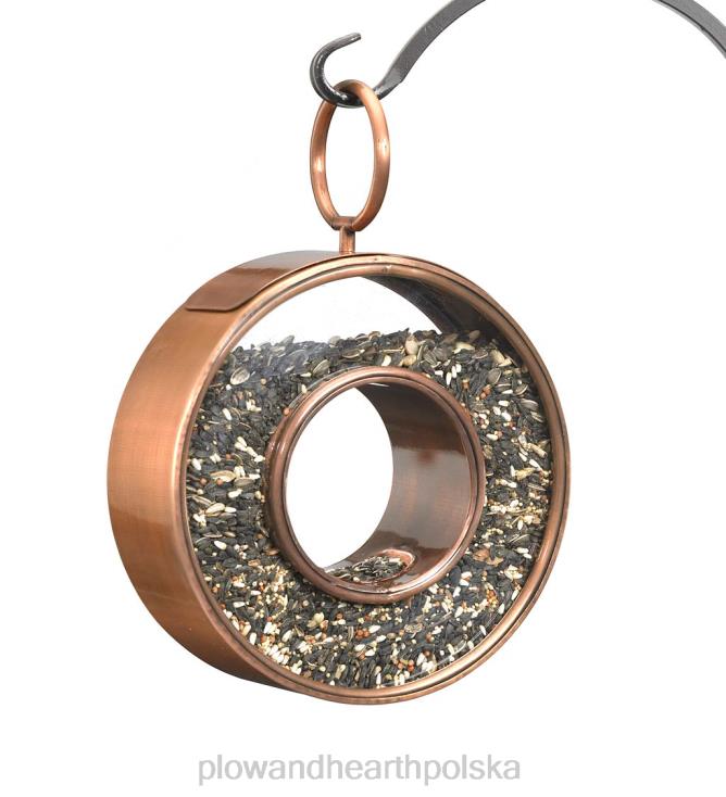 Plow & Hearth postarzana miedź wisząca przelotowa okrągła karmnik dla ptaków - miedź 02XR6814 podwórko i ogród