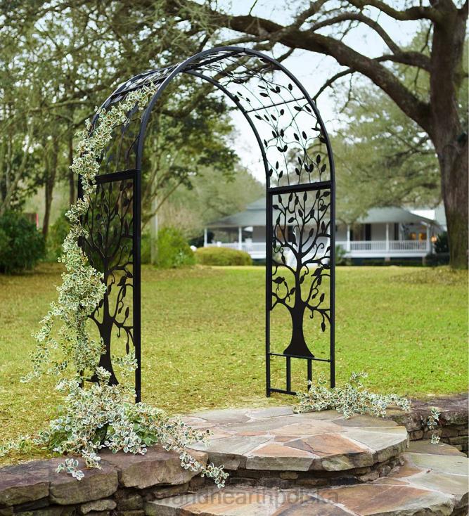 Plow & Hearth metalowa łukowa altana ogrodowa z projektem drzewa życia 02XR6652 podwórko i ogród