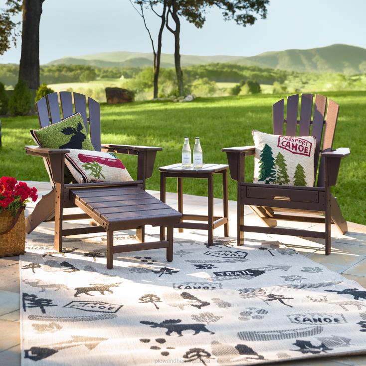 Plow & Hearth Krzesło Adirondack z drewna Polywood z chowaną otomaną - niebieskie 02XR6682 podwórko i ogród