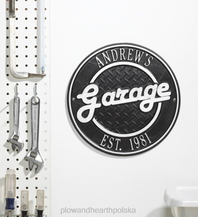 Plow & Hearth spersonalizowany okrągły znak garażowy w stylu retro z odlewanego aluminium - czarny 02XR6718 podwórko i ogród