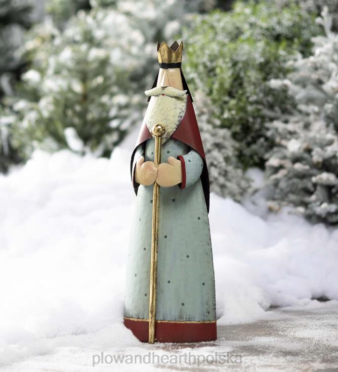 Plow & Hearth Metalowa statua mędrca średniej szopki z laską 02XR63130 sezonowe i prezenty