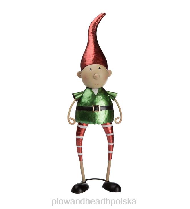 Plow & Hearth metalowy elf w czerwonym kapeluszu bożonarodzeniowy posąg ogrodowy 02XR63175 sezonowe i prezenty