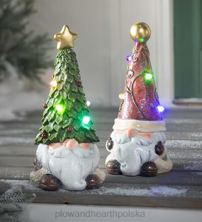 Plow & Hearth oświetlony świąteczny posąg krasnala ogrodowego z czapką na choinkę 02XR62994 sezonowe i prezenty