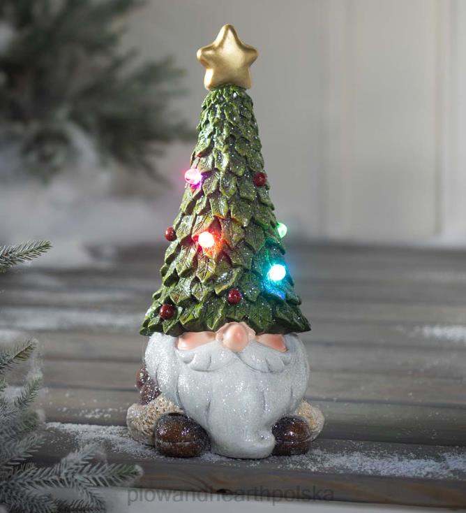 Plow & Hearth oświetlony świąteczny posąg krasnala ogrodowego z czapką na choinkę 02XR62994 sezonowe i prezenty