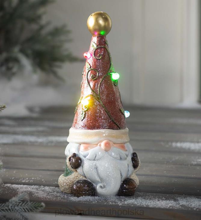 Plow & Hearth oświetlony świąteczny posąg krasnala ogrodowego z czapką na choinkę 02XR62994 sezonowe i prezenty