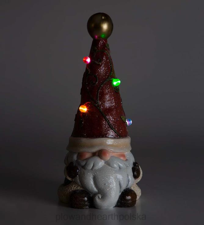 Plow & Hearth oświetlony świąteczny posąg krasnala ogrodowego z czapką na choinkę 02XR62994 sezonowe i prezenty