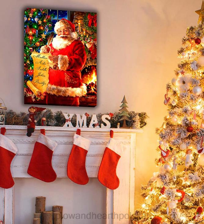 Plow & Hearth spersonalizowane podświetlane płótno ścienne z listą Świętego Mikołaja 02XR62221 sezonowe i prezenty