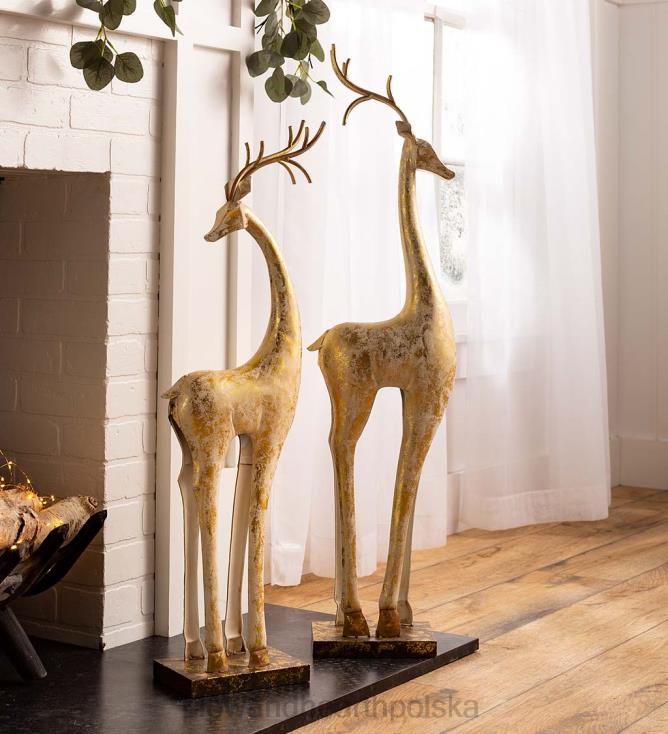 Plow & Hearth złote i białe żelazne posągi jeleni 02XR62217 sezonowe i prezenty