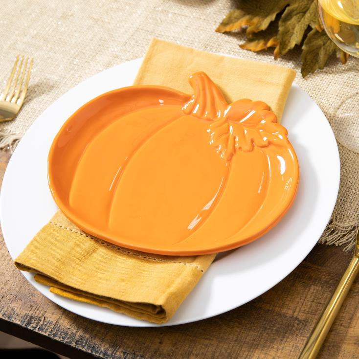 Plow & Hearth Ceramiczne talerze z dynią jesienną, zestaw 6 szt 02XR63118 sezonowe i prezenty