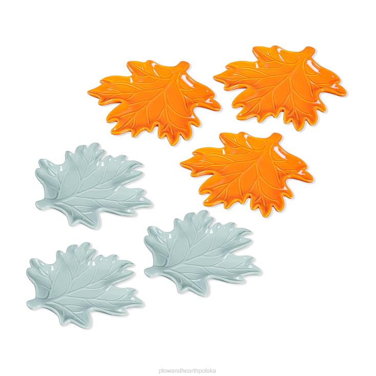 Plow & Hearth Ceramiczne talerze z jesiennymi liśćmi, zestaw 6 szt 02XR63119 sezonowe i prezenty