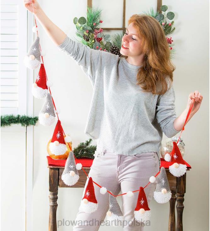 Plow & Hearth pluszowa wisząca girlanda w kształcie gnoma 02XR62153 sezonowe i prezenty