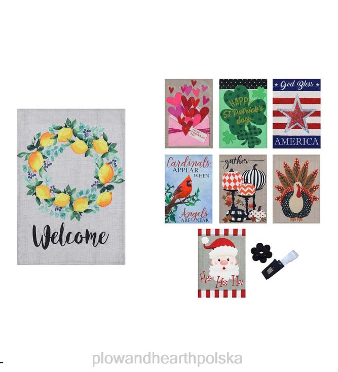 Plow & Hearth zestaw 8 sezonowych flag ogrodowych z juty 02XR63110 sezonowe i prezenty
