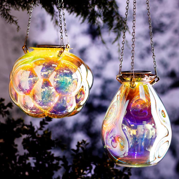 Plow & Hearth owalna lampa słoneczna opalizująca ze szkła z 16-calowym łańcuszkiem do zawieszania 02XR63190 sezonowe i prezenty