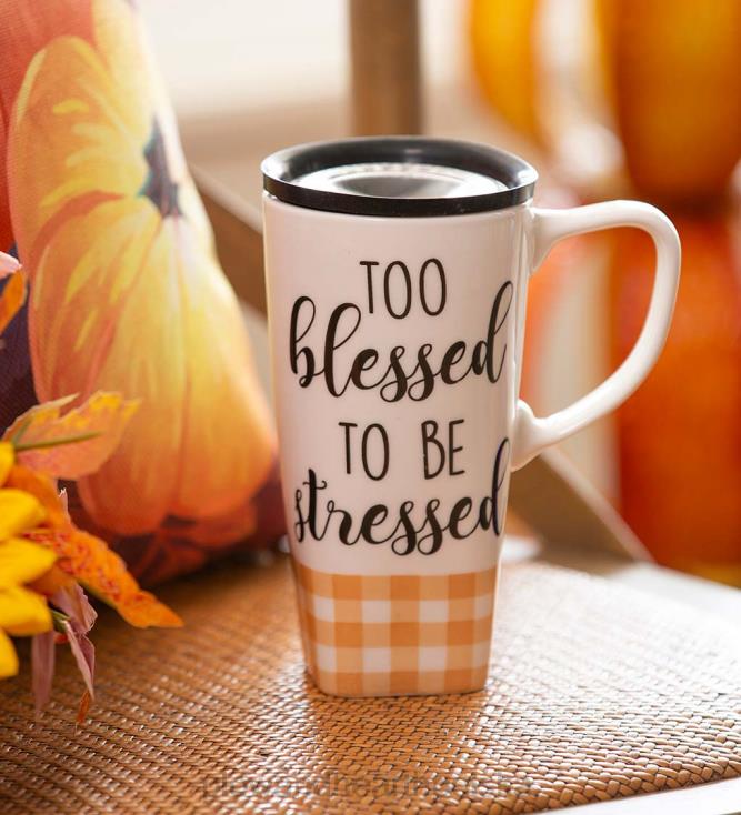 Plow & Hearth Kubek podróżny ceramiczny flomo 360 - błogosławiony 02XR63082 sezonowe i prezenty