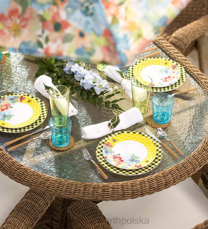 Plow & Hearth Talerze obiadowe z melaminy w niebieską kratkę, zestaw 6 sztuk - jezioro 02XR63199 sezonowe i prezenty